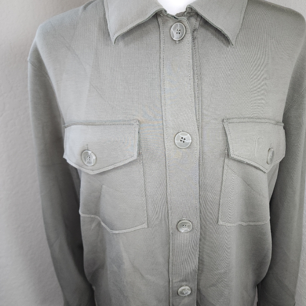 Joie Stretch Utility Shacket Button Down Olive Green Oversized Fit Size XS - Picture 12 of 16